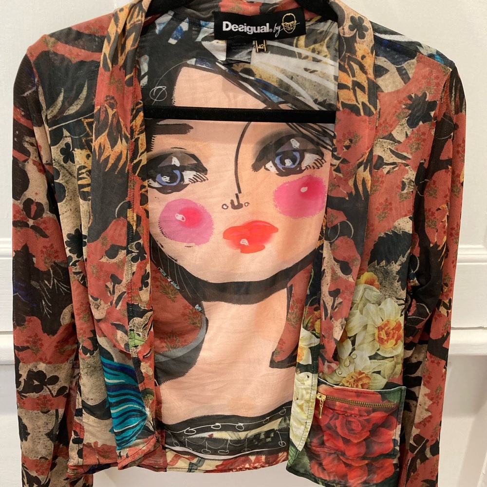 Desigual Sheer Frambuesa Jacket by Lacroix, size 42 (Large)